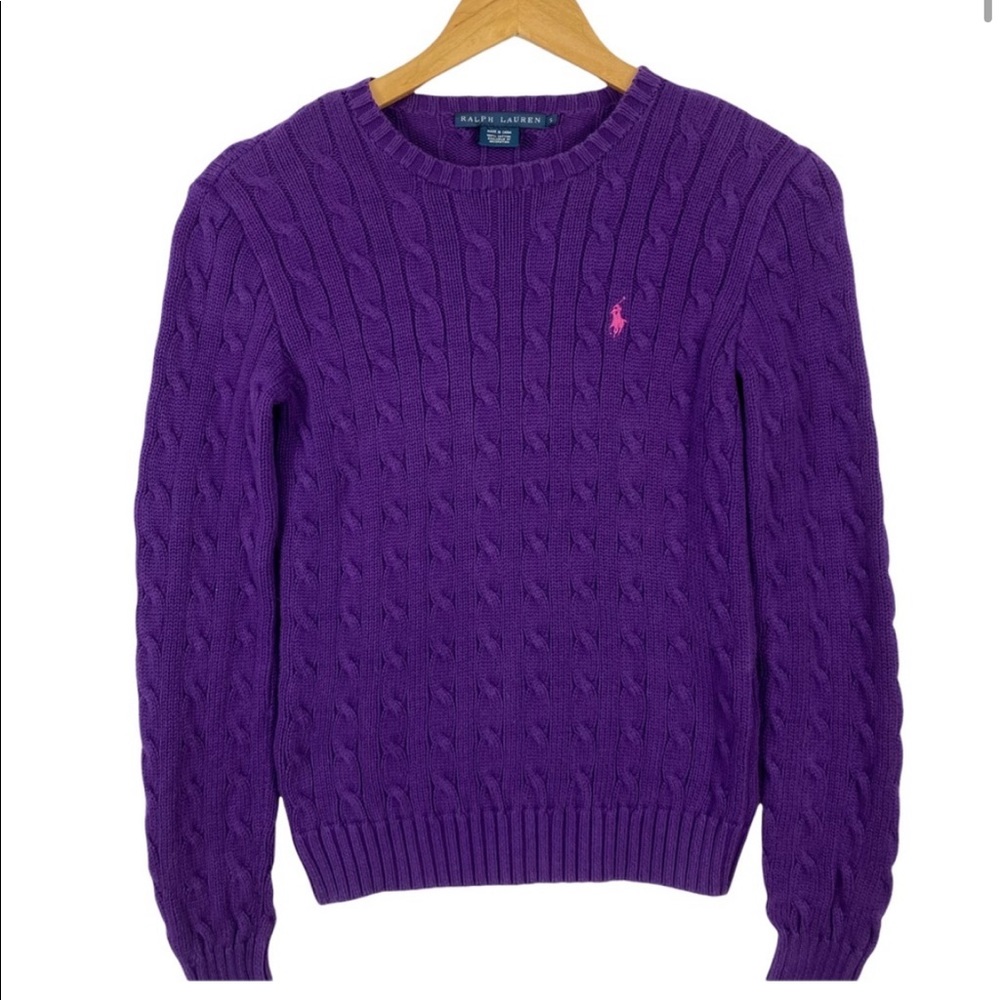 Crew neck Purple Cable Knit Sweater
